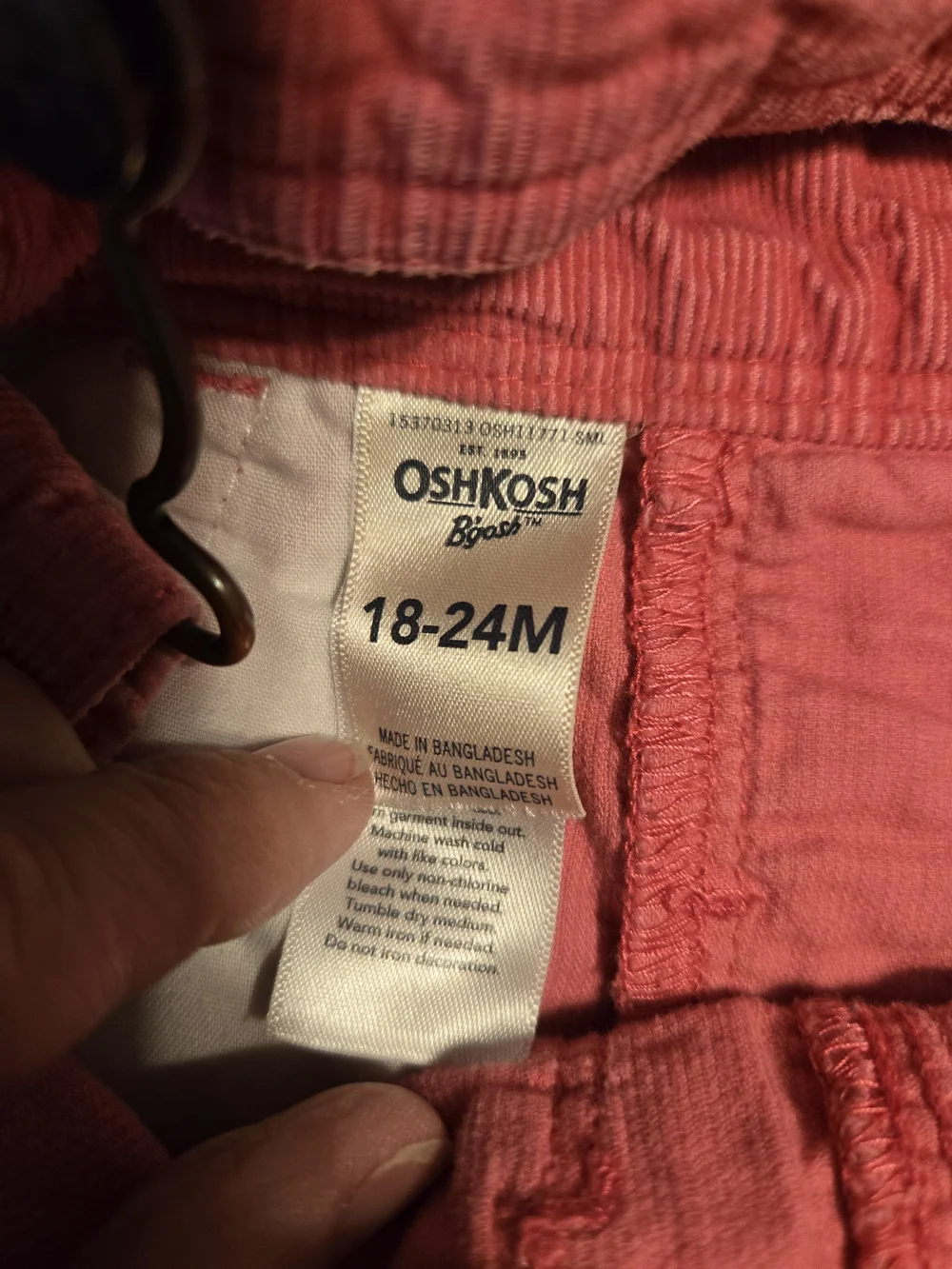 OshKosh B'gosh Pink Corduroy Floral Lined Overalls 18-24M